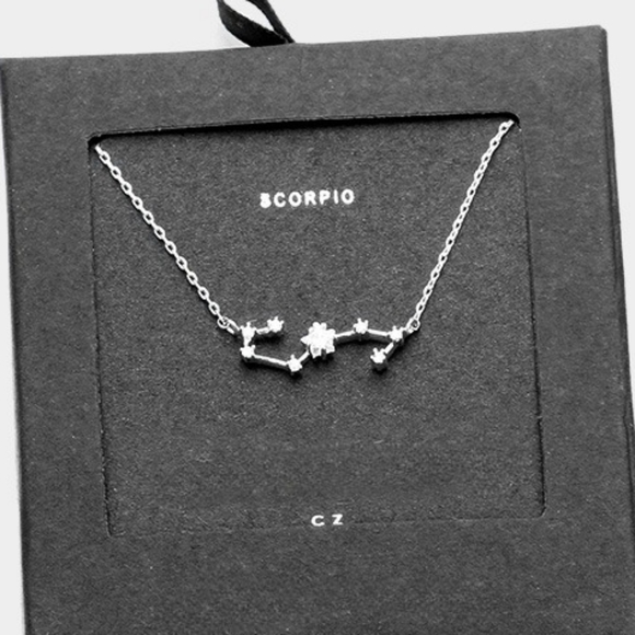 SCORPIO Silver Dipped CZ Zodiac Necklace Star Sign Constellation Pendant Trendy - Picture 2 of 3